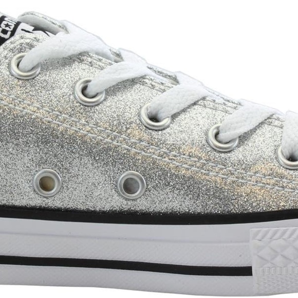 Converse Silver Glitter Chuck Taylor All Star Junior's Ox Lace Up Low Top / Sz 1 - Picture 13 of 15